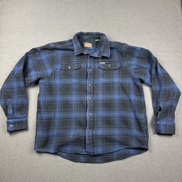 Orvis Other - Orvis Flannel Shirt Mens 2XL Blue Black Plaid Heavy Pocket Jacket Shacket Button